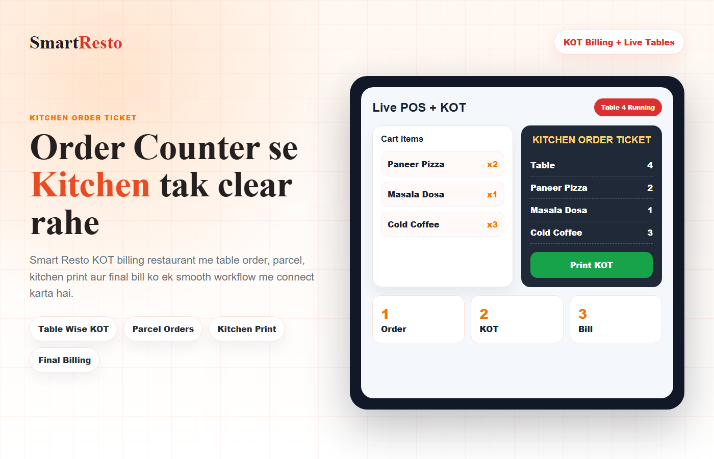 Smart Resto KOT billing software preview for restaurants