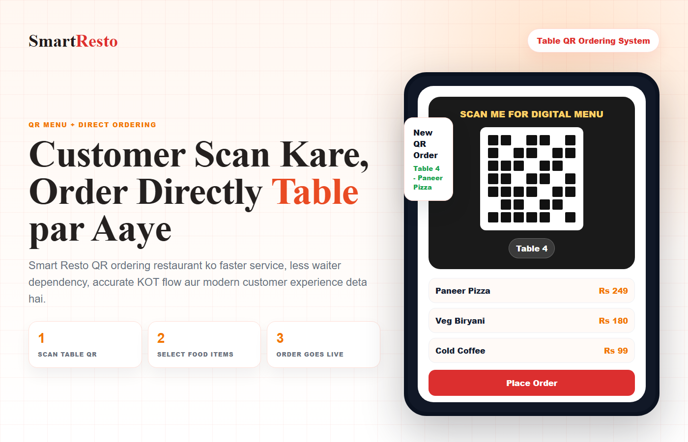 Smart Resto QR ordering system preview for restaurants